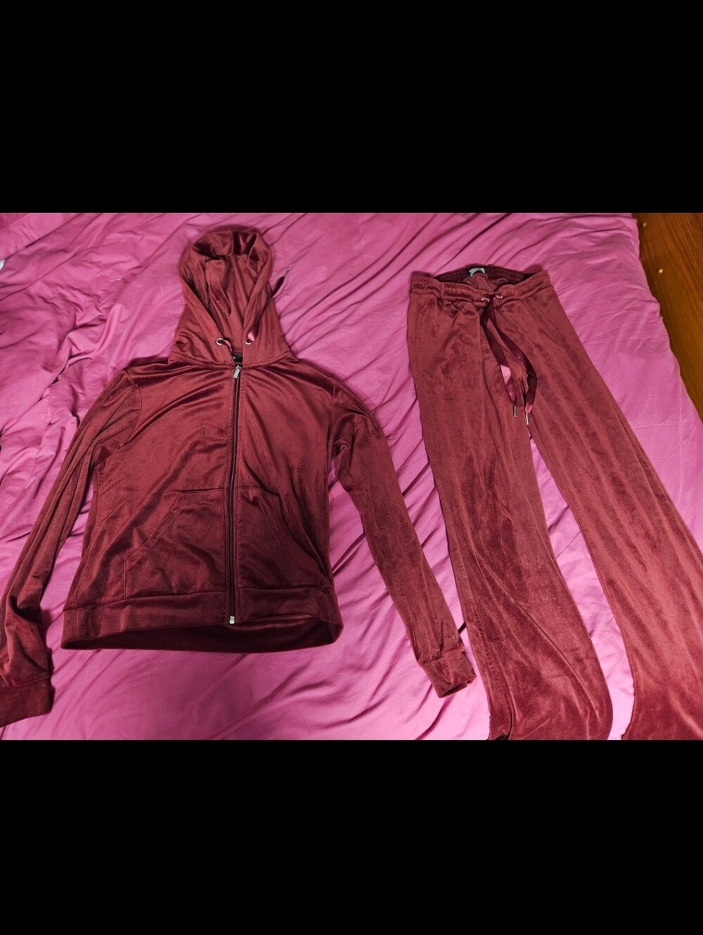 Red Velour/Velvet Tracksuit (Size Medium)
